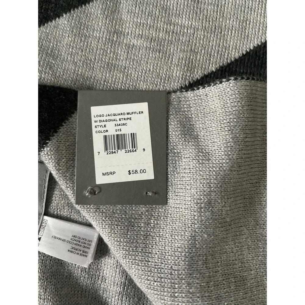 Michael Kors Men's MK‎ Logo Jacquard Muffler Scarf Diagonal Stripe Black Grey